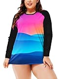 UV Shirt Women Plus Size Quick Dry Print Rash Guard Shirts Long Sleeve Gradient Print Bathing Suit Tops 6XL