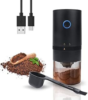 VECH Portable Electric Burr Coffee Grinder, Compact Automatic Conical Burr Grinder Coffee Bean Grinder with Muli Grind Setting, USB Rechargeable Simple Push Button Operation with Brush and Spoon Black