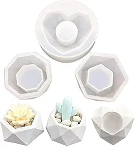 ARTOOL Flower Planter Shape Resin Art Mold Decorative DIY Multipurpose Heart Polygonal Making Silicone Tool Epoxy Resin Art Mould Set of 3