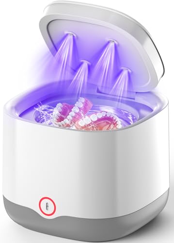 Anysun Pulitore Ultrasuoni Apparecchio Denti 4000mAh, 45kHz Pulitore Bite Dentale con Luce UV-C per Bite, Mascherine, Protesi e Retainer, 200ml Vaschetta Acciaio Inox Portatile da Viaggio