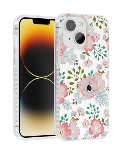 Coque iPhone 13 fleurie transparente anti-rayure verre trempé et objectif