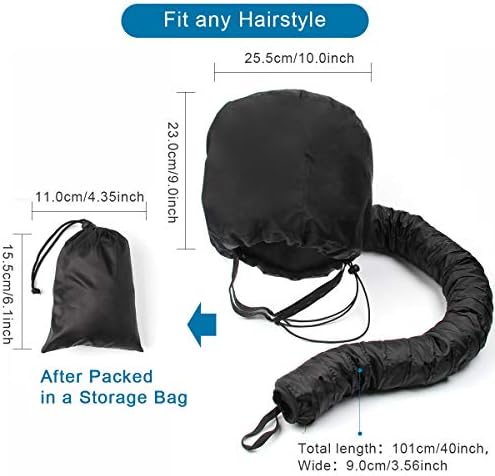 Upgraded Hair Dryer Bonnet Attachment, Adjustable Bonnet Hood Hair Dryer Hat for Hand Held Hair Dryer, Hooded Hair Dryer Cap with Stretchable Grip and Extended Hose Length for Hair Care (Black)