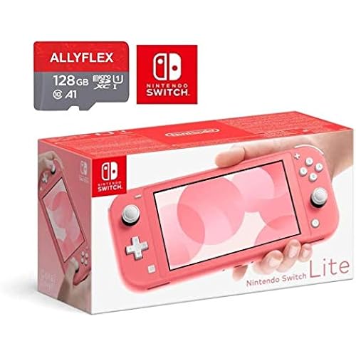 Newest Nintendo Switch Lite Game Console, Coral Pink With 128GB AllyFlex MemoryCard