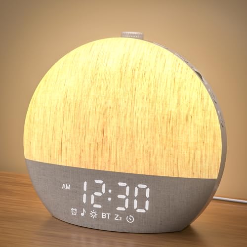LIORQUE Sunrise Alarm Clock Wake Up Light with 30 Soothing Sounds &10 Wake Up Tones, Bedside Digital Alarm Clocks Mains Powered, Night Light for Kids Adults, White Noise Machine for Sleeping