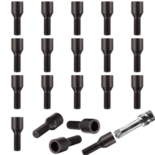 Ellis Excellence Set of 20 M12 x 1.5, Black Tuner Bolts, 28mm Thread, Suitable for BMW Vehicles and More