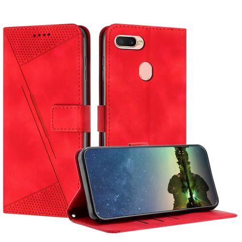 Mo-Beauty Funda para OPPO A7 / A5S / A12, Carcasa de Cuero PU Magnético Caso a Libro Magnético Soporte Plegable Flip Antigolpes Protectora Funda para OPPO A7/A5S/A12 - Rojo