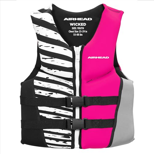 Airhead WICKED Kwik-Dry NeoLite Flex Life Jacket for Kids - USCG Approved Life Vest for Youth, Child & Infant, Watersports Vest for Boating, Tubing & Swimming, 50 - 90 Lbs, Hot Pink by AIRHEAD - Used condition - US$39.87