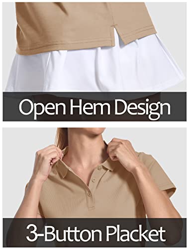 Magcomsen Polo Shirts For Women Short Sleeve Cotton Tee Summer Breathable 3-Button Collar T-Shirt Casual Khaki, L #TOP3