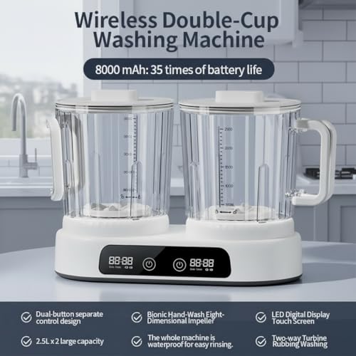 2-in-1 Portable Washing Machine, Dual Tub Wireless Upgraded Mini Washer for Deep Cleaning Socks, Underwear, Dorms,Travel, Apartment, Dorms Use