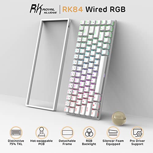 Rk Royal Kludge Rk84 Wired Rgb 75% Hot Swappable Mechanical Keyboard, 84 Keys Tenkeyless Tkl Gaming Keyboard W/Programmable Software And High-Capacity Battery, Rk Red Switch #TOP1