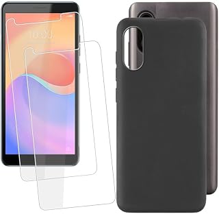 2 Pack Cover for ZTE Optus X Sight 2 (6.00") Case IJTYHF Soft Silicone Case Bumper Shell +Tempered Glass 9H Screen Protector Protective Film, Black Phone Protective TPU Cases