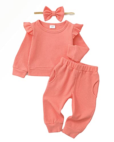 Image of Mioglrie Toddler Baby Girl Clothes Fall Winter Sweatsuit Newborn Sweatshirt Sweat Pant Sets Outfits Infant Girls Clothing