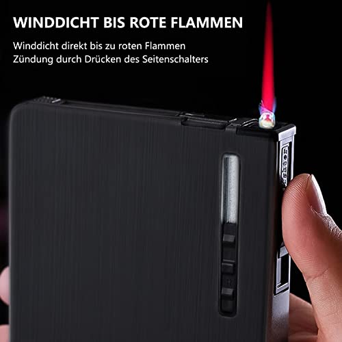 CAM2 Zigarettenetui mit Feuerzeug, Auto-Auswurf, unterbringen 20 Zigaretten, Elegante Entwurf Zigarettenbox Mit Elektronisches Feuerzeug Aufladbar (Schwarzes Drahtzeichnen)