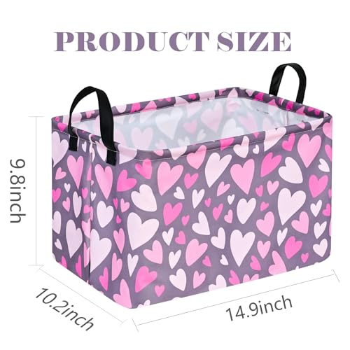 Image of Rectangle Gift Storage Basket Home Shelf Storage Basket Organizer Box Clothes Laundry Hamper Nursery Basket Laundry Basket with Handles (Grey heart)