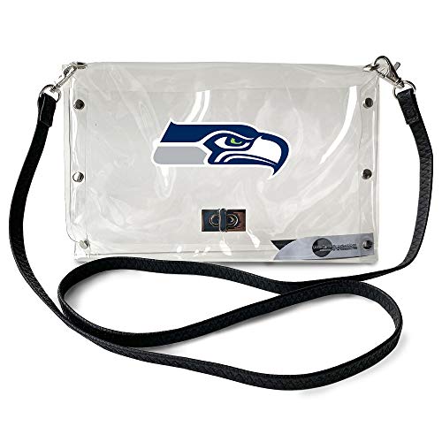 Littlearth womens NFL Seattle Seahawks Clear Envelope Purse with Black Fashion Strap , Clear, 10  x 6.5  x 0.5 