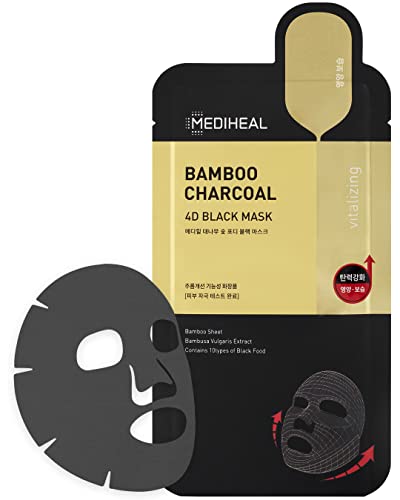 Mediheal Bamboo Charcoal 4D Black Mask, Firming & Nourishing Facial Sheet Mask With 10 Types Of Black Foods, Reduce Skin Heat, Improve Elasticity, Vegan Charcoal Sheet 10 Pack #TOP29
