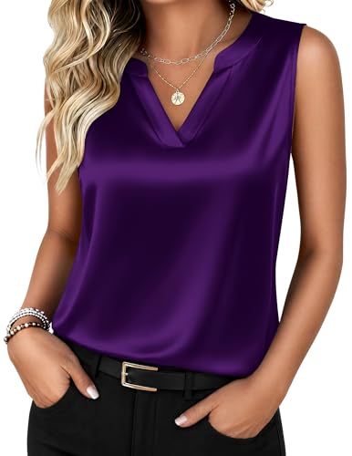 Zeagoo Womens Work Tops Silk Camisole Tank Tops V Neck Sleeveless Clothes