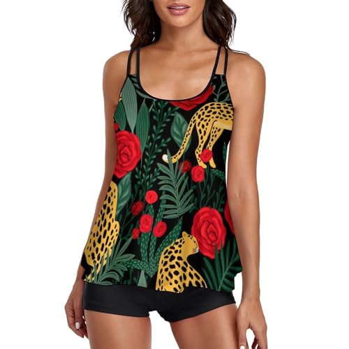 Maillot de bain tankini imprimé léopard rose avec short de garçon pour plage