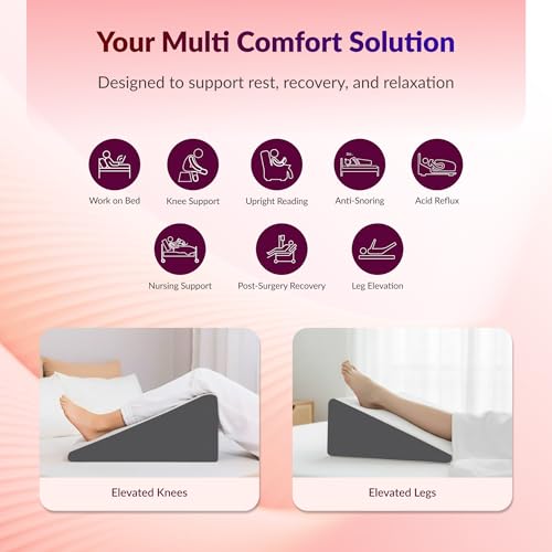Image of SleepyHug Ortho Wedge Pillow Plus for GERD & Acid Reflux Relief | Firm HR Foam Incline Support Pillow for Sleeping, Reading & Post-Surgery Recovery | 21x19x10 Inches, White & Grey