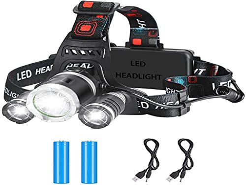 Anlising Linterna Frontal LED Impermeable Ajustable, Linterna Frontal Recargable USB Portátil, 4 Modos de Iluminación, para Exteriores, Camping,Senderismo,Trabajo,Pesca,con 18650 Baterías Recargables Cover