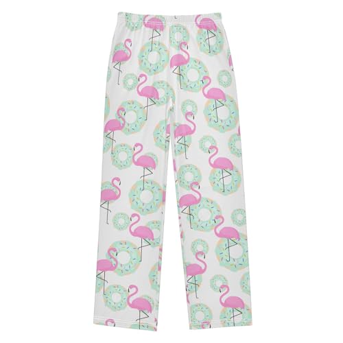 Flamingo Donut Print Boys Long Pants Soft Trousers Elastic Waist Kids Lounge Bottoms with Pockets S-XL