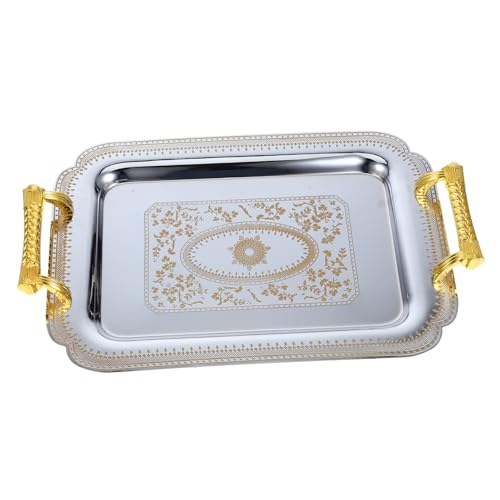 Cabilock 1 Stück Haus Abendessen Küche Tisch Teller Mittagessen Servieren Süßigkeiten mit cm Golden Getränke Kaffee Tablett Brotteller: Rechteckiger Griff Parteien Holz Getrocknet