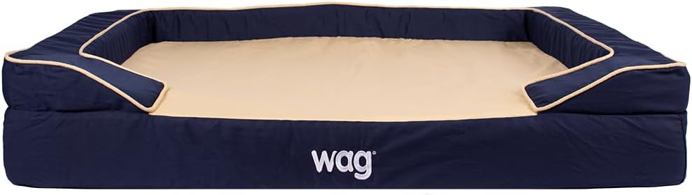 Luxe Dog Bed by Wag | Quad Layer Technology with Memory Foam, Orthopedic Foam, and Cooling Gel. Machine Washable Cover. Navy, Medium