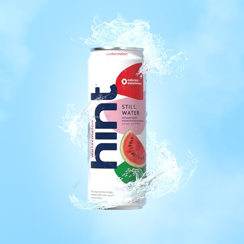 Image of Hint Watermelon Canned Flavored Water, Pure Still Water Infused with Watermelon Essence, 12 oz Slim Cans, Zero Sugar, Calories, Sweeteners, Preservatives, or Artificial Flavors (Pack of 24)