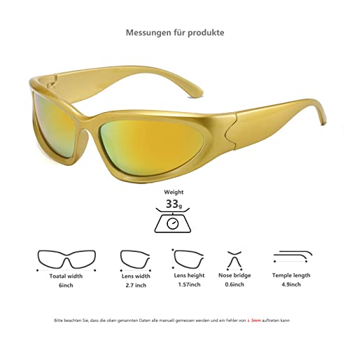 YUELUQU Y2K Wrap Around Sunglasses Men's Women's Futuristic Outdoor Sports Sunshade UV400 Glasses (Gold Frame/Gold Lens) - Image 4