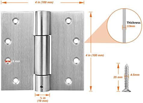 TSSS 3 PCS 4"(100mm) Self Closing Door Hinges, Stainless Steel 201 Heavy Duty Automatic Close Adjustable Tension Spring Hinges with Screw, Thickness 2.9 mm, Max Load 30KG