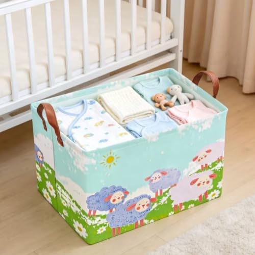 Image of NTAOHAMPER Rectangular Storage Basket Empty,Storage Bin with Handles,Room Decor,Gift Basket,Book Box(Cute Sheep)