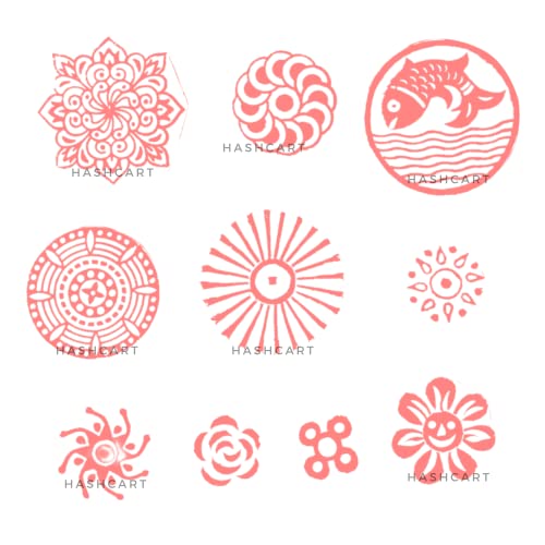 Image of Set of 10 | Round Shape Multi Design Blocks for Scrapbooking | Wooden Handmade Stamps for Project Designing | Fabric Textile | Clay | Pottery Craft