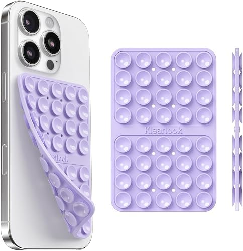 Klearlook Silicone Suction Cup Phone Case Mount Double Sided, Silicon Sticky Phone Grip with Higher Suction for Cell Phone, Hands-Free Phone Accessories Holder for Selfies and Videos, Lavender
