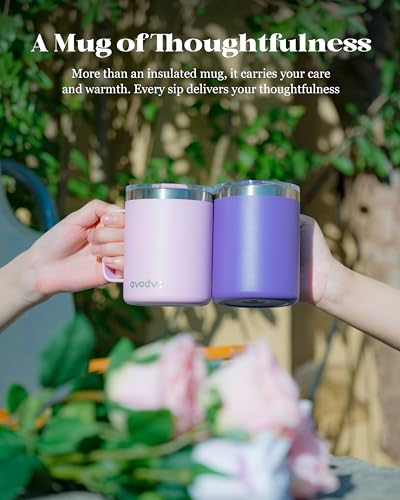 avodvo 12oz Insulated Coffee Mug with Lid – Includes Two Lids, Stainless Steel Coffee Travel Mug with Handle, Double Wall Vacuum Insulated Camping Mug for Home, Office & Outdoor, Pink - image 8