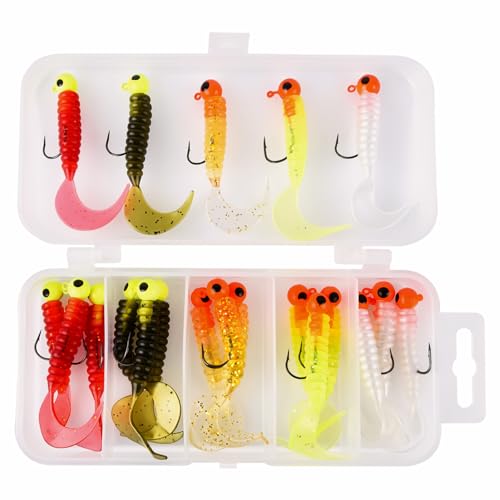Fishing Soft Lures Set, Fishing Tackle Jig Heads Hooks Bionic Worms Fish Baits for Bass Trout Pikes, 20 Pack