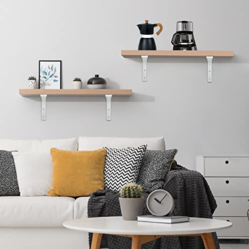 4 Packs Shelf Bracket 8 Inch, Heavy Duty Floating Shelf Brackets For Wall, Metal Floating L Brackets 8” L X 6” H X 1.18” W - White #TOP6
