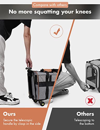 Lekereise Cat Carrier With Wheels Airline Approved Rolling Pet Carrier With 1 Bowl, Grey #TOP4
