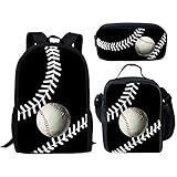 Dellukee Middle School Backpack Set For Boys Fashion Lunch Bag Pencil Bags Book Bag Baseball Print