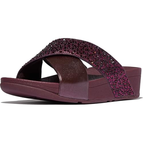 Image of FitFlop Womens Lulu Crystal-Mix Metallic Cross Slides All Black Sandal