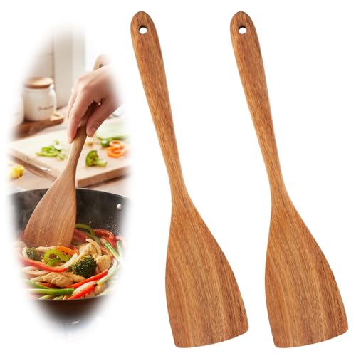 2er Set Pfannenwender, Pfannenwender Holz, Kochlöffel Holz Set, Hitzebeständig, Hitzebeständig, Antibakteriell, Spülmaschinenfest