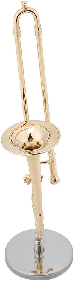 Trombon Miniatura Trombone Ornament Miniature Musical Instrument Trombone Model With Supoort And Case For Dollhouse Music Room Decoration