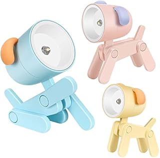 Alftek Cute lamp Night Light Kids Cartoon Mini DIY Cute Dog LED Desk Lamp Portable Adjustable Night Light Eye-Protection for Home Office College Dorm Room Girls Boys Decor Gift (Blue Pink Yellow)