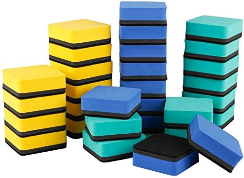 Dry Erase Erasers Bulk Magnetic Whiteboard Chalkboard Cleansers Wiper for Classroom Office Home(3 Colors, 1.97 x 1.97 Inch),30 Pack