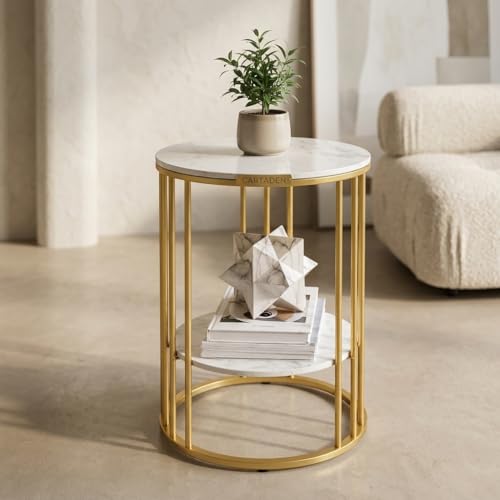 Image of CARTADEN Side Table, Small Round End Table with Lower Shelf, Nightstand for Small Spaces, Bedside Coffee Table for Living Room, Bedroom