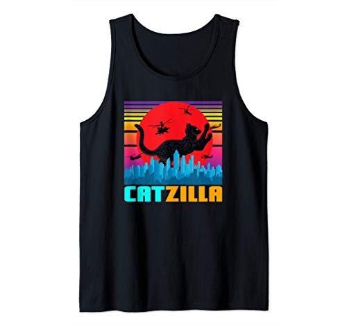 Catzilla - Gatito japonés Sunset Cat Vintage Camiseta sin Mangas