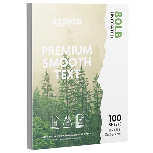 Reskid Premium Smooth Text Paper, 8.5 x 11 inches, 80lb Uncoated, 100 Sheets