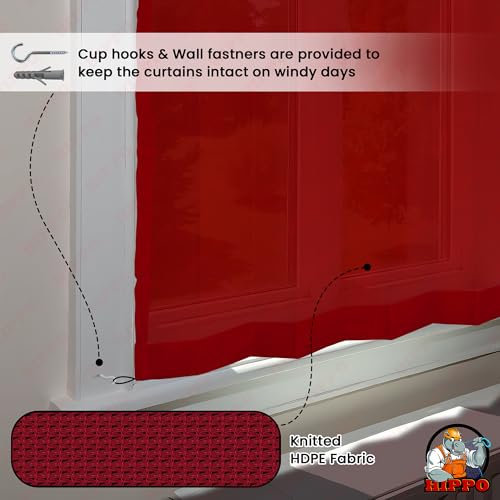 Image of HIPPO 180 GSM HDPE Outdoor Loop Curtain for Balcony & Patio Sun Blocking, UV Protection & Light-Filtering Curtains(Robin-Red- 3FTX4.5FT) Pack of 2