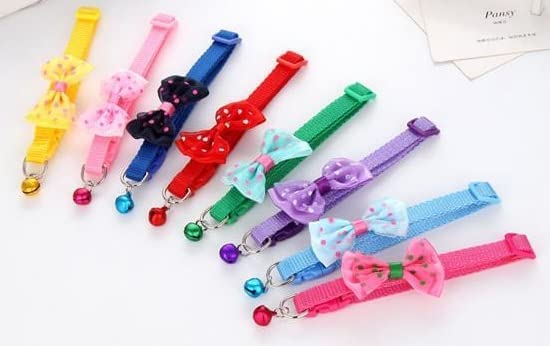 Image of Cat Collars I Color Full with Bell and I Bow Kitten and Small Dogs I Soft Adjustable Collar Safe I Solid and Protection for I Cats and Puppies Cute with Bow Design I (Color May Vary) (Pink)