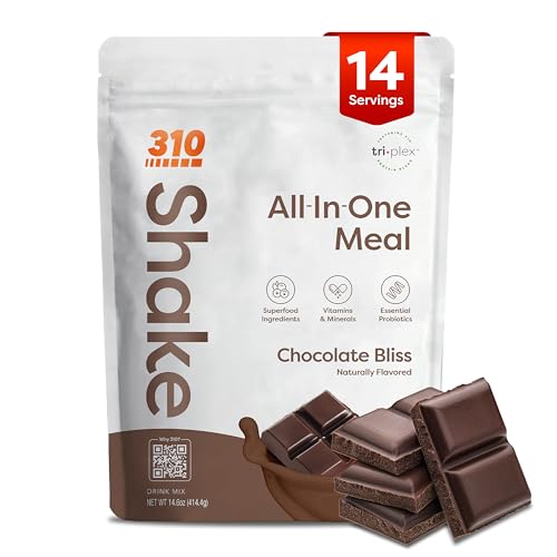310 Nutrition All-In-One Meal Replacement Shake Powder - Plant-Based Protein Smoothie Blend w/High Fiber, Probiotics & Adaptogens - Low Carb, Vegan, Keto & Paleo Friendly - Chocolate Bliss - 14 Srv