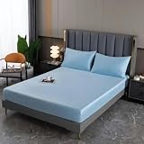 Sábana bajera ajustable de seda, tamaño Queen King, tamaño personalizado, sábanas de seda de alta gama, color azul claro, 150 x 200 x 25 cm